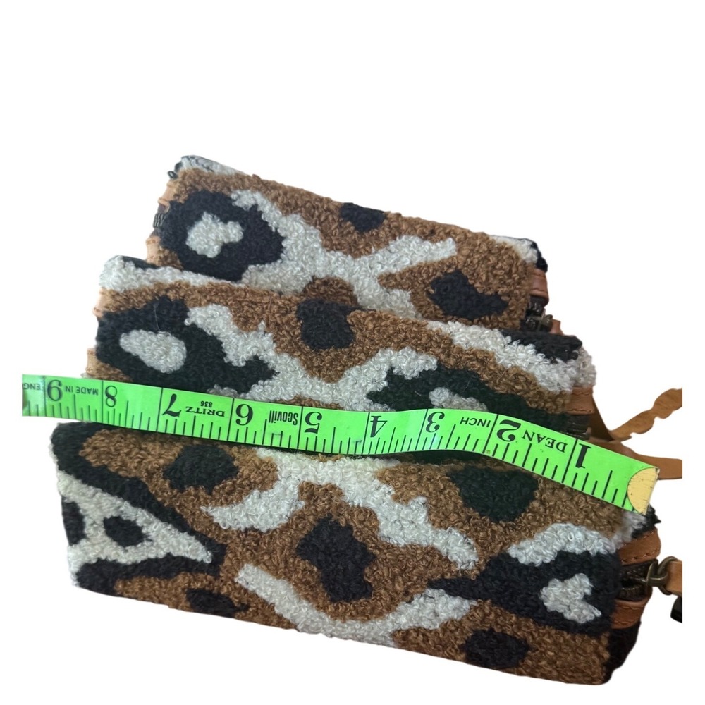 Cleobella Leopard Print Carpet Nesting Cosmetic Pouch Set of 3 Leather Trim Boho - Picture 3 of 10